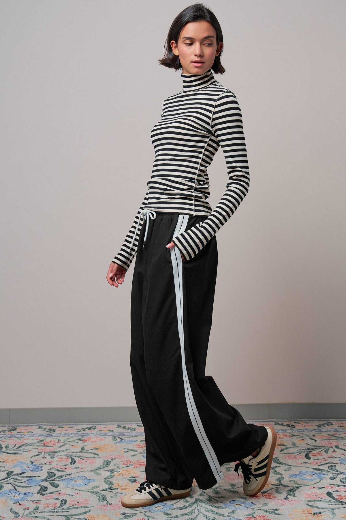 Wide Leg Side Stripe Linen Track Pant