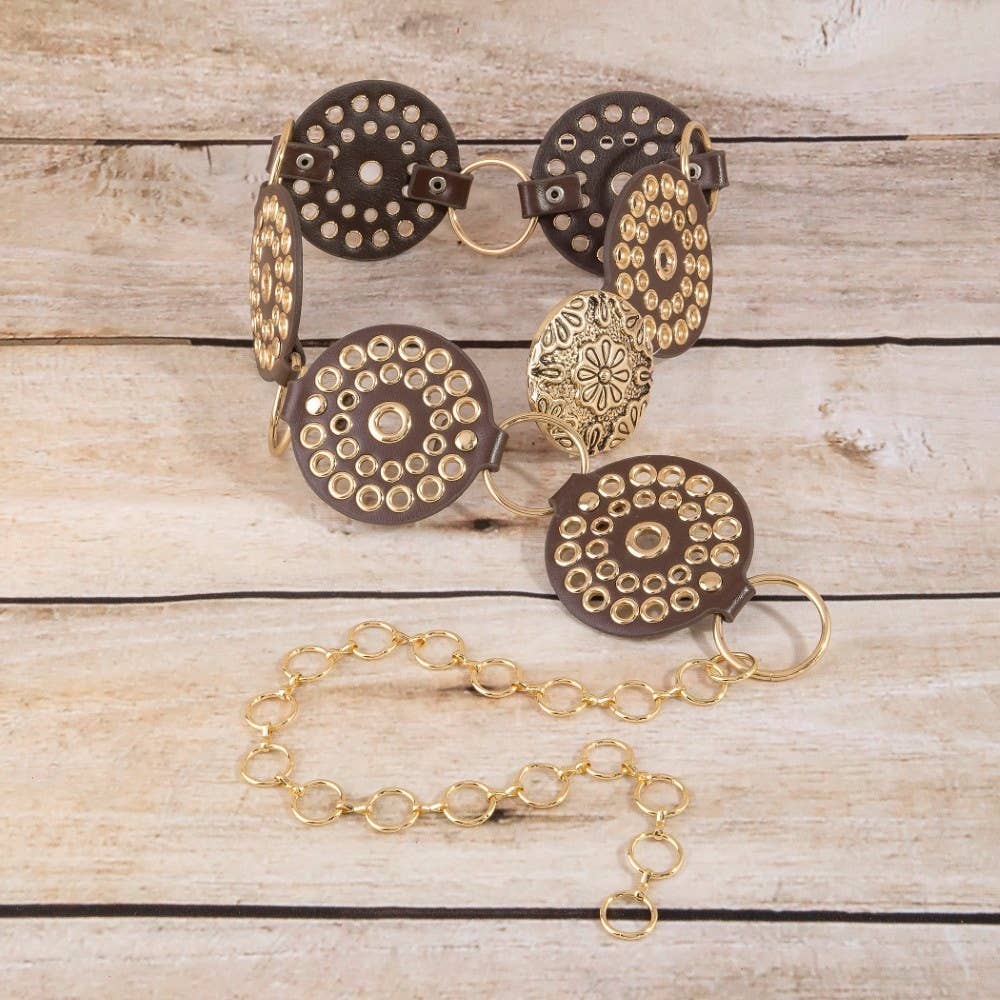 Studded Disc Floral Concho Chain Belt