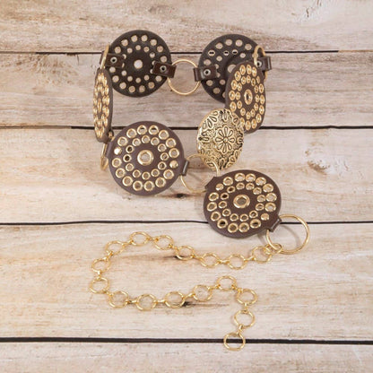 Studded Disc Floral Concho Chain Belt