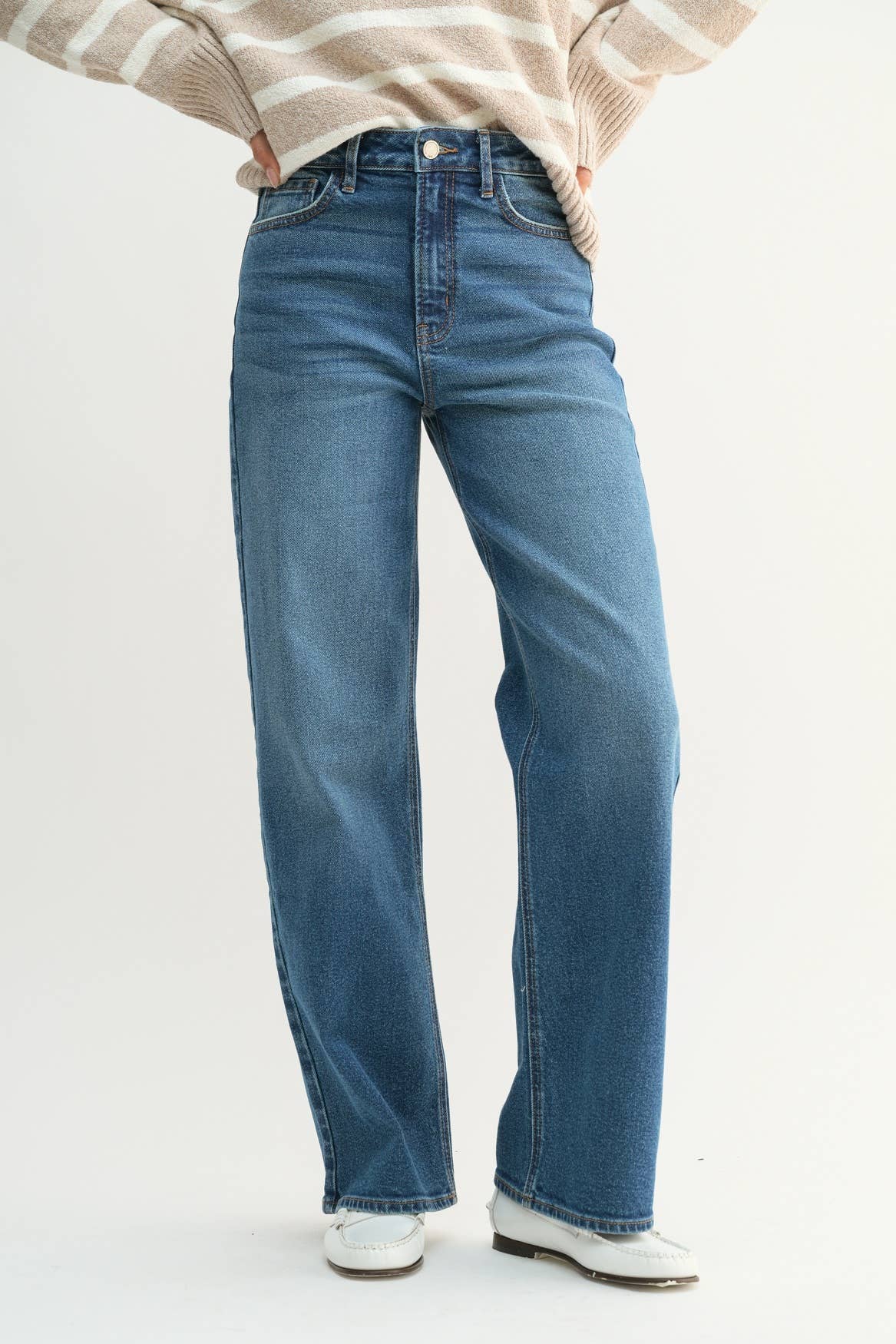 High Rise Full Length Straight Jeans