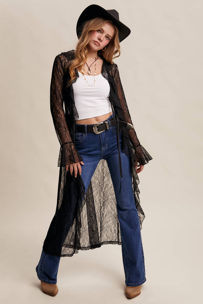 Sheer Lace Ruffle Duster