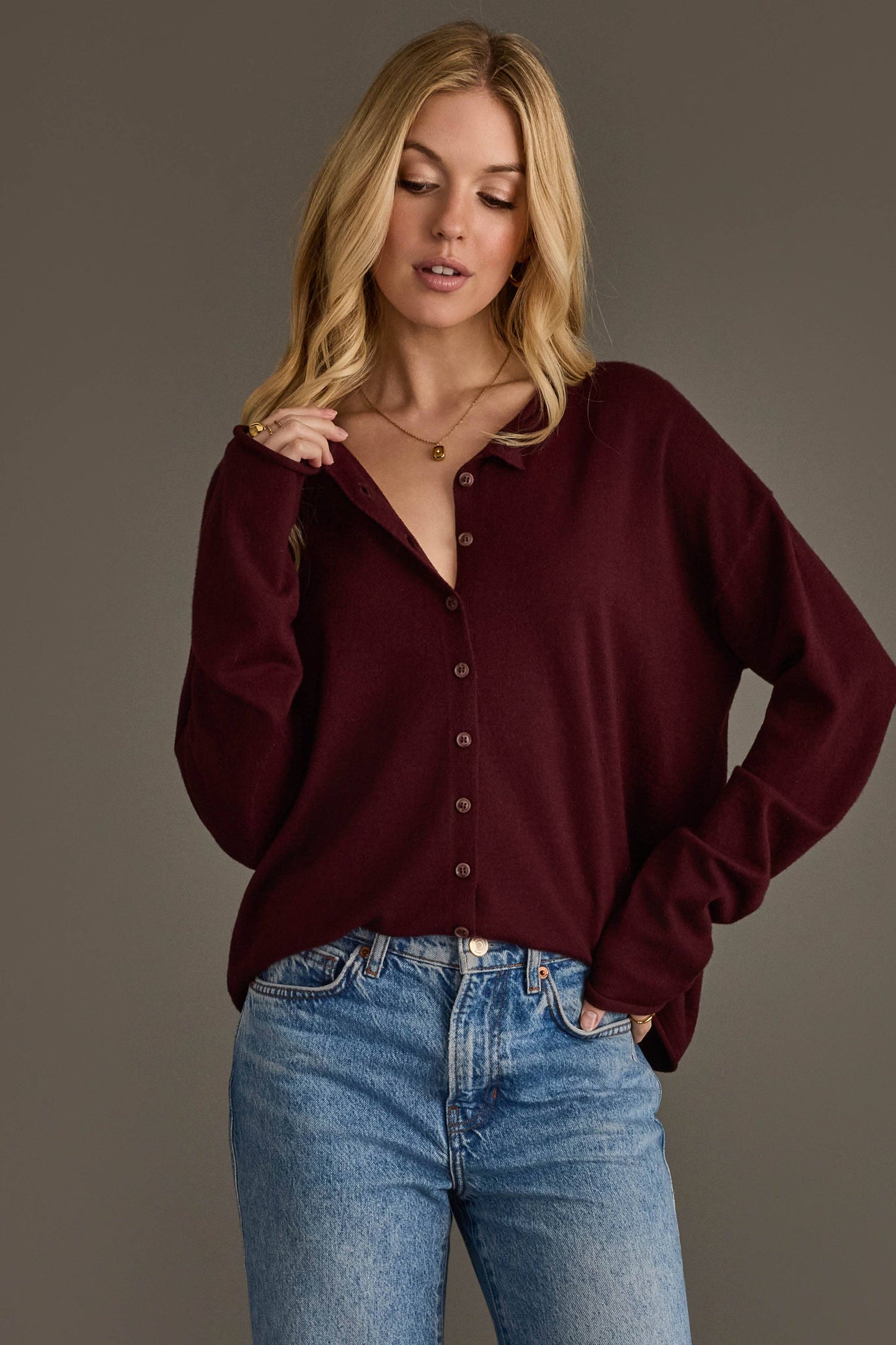 Burgundy Button Up Cardigan