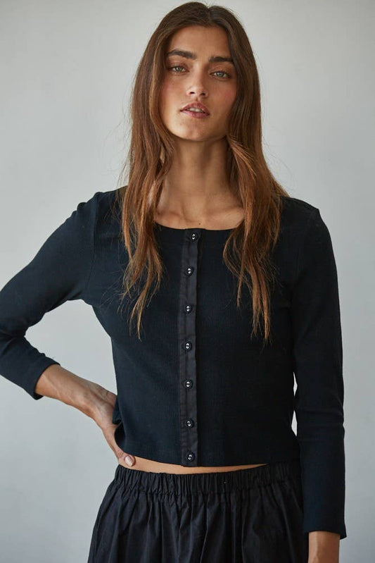 Knit Cotton Spandex Ribbed Long Sleeve Cardigan
