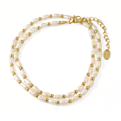 Gold Beaded Freshwater Pearl Necklace