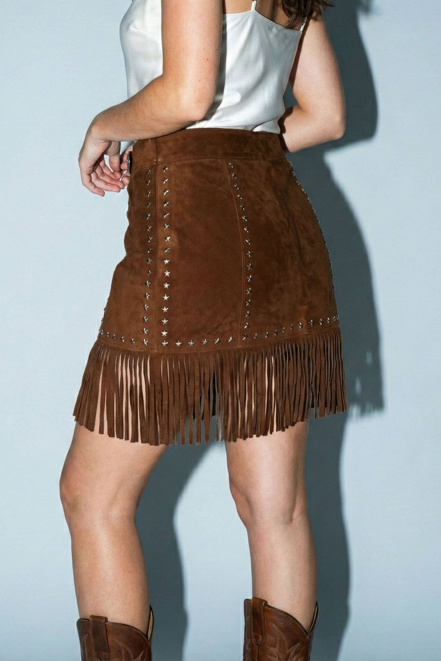 Suede Star Fringe Mini Skirt