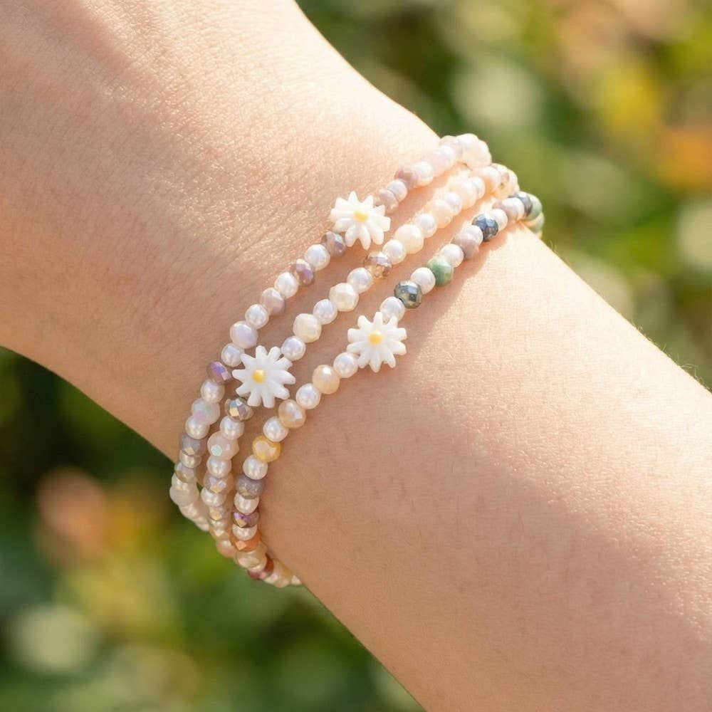 Flower Charm Beaded Bracelet 3 Set
