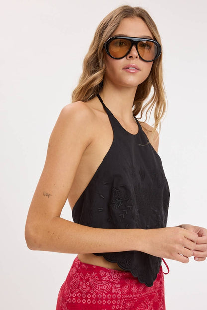 Embroidered Detail Backless Top