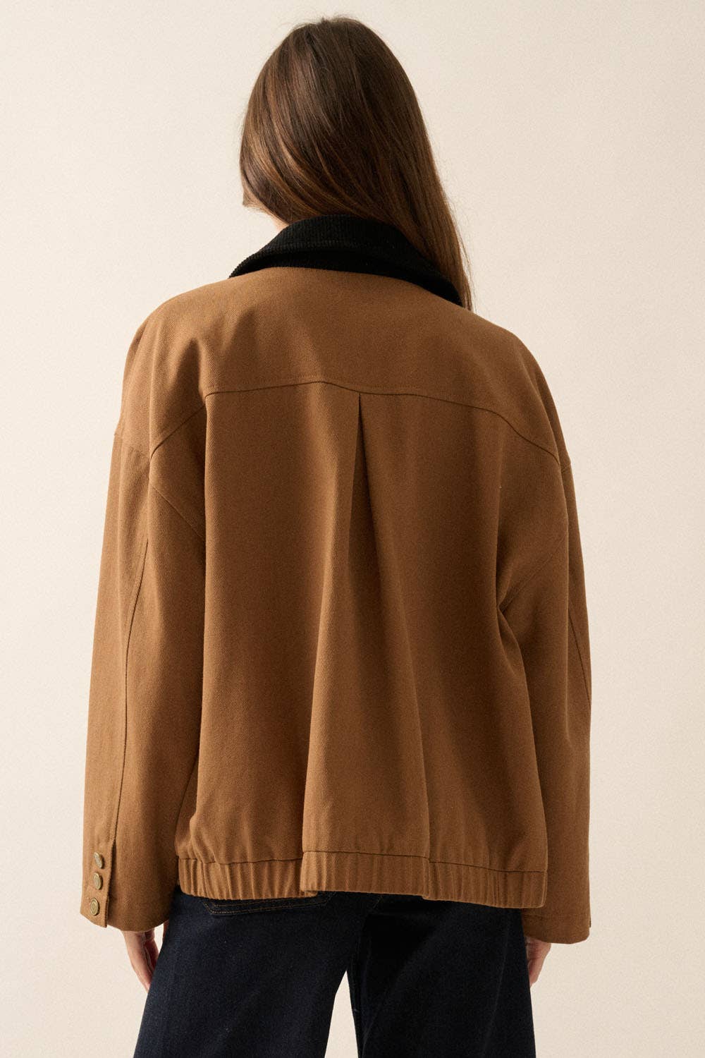 Corduroy Collar Oversize Twill Utility Jacket