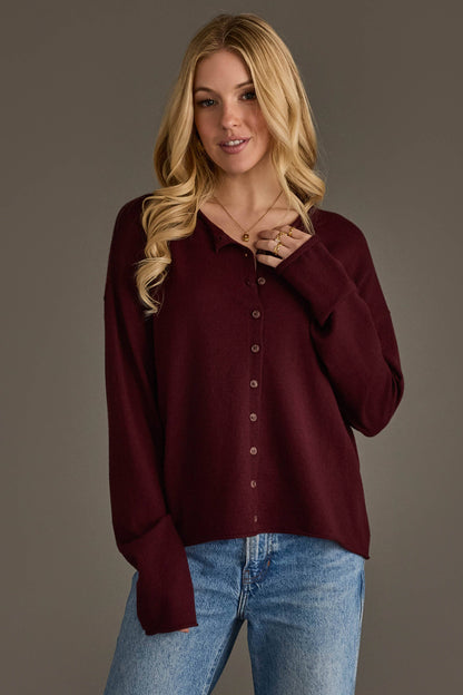 Burgundy Button Up Cardigan