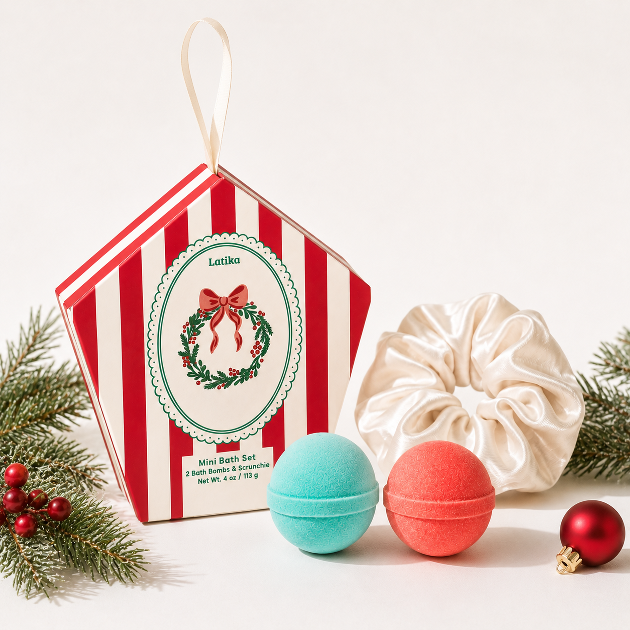 Christmas Bath Bomb Gift Set - Wreath Stocking Stuffer Box
