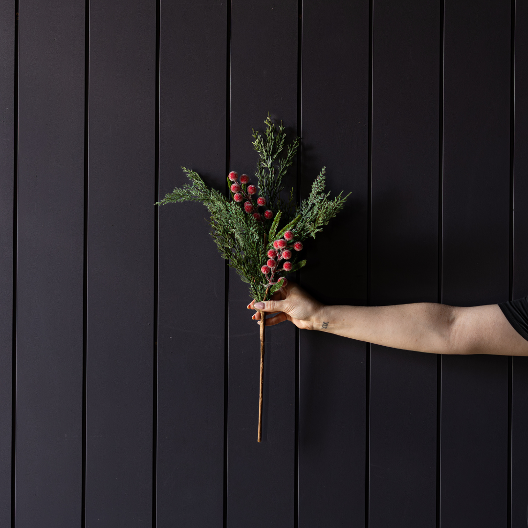 Red Plum Frosted Berry Norfolk Cypress Real Touch Stems: Medium Stem - 31”