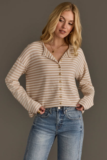 Beige & Off White Striped Cardigan