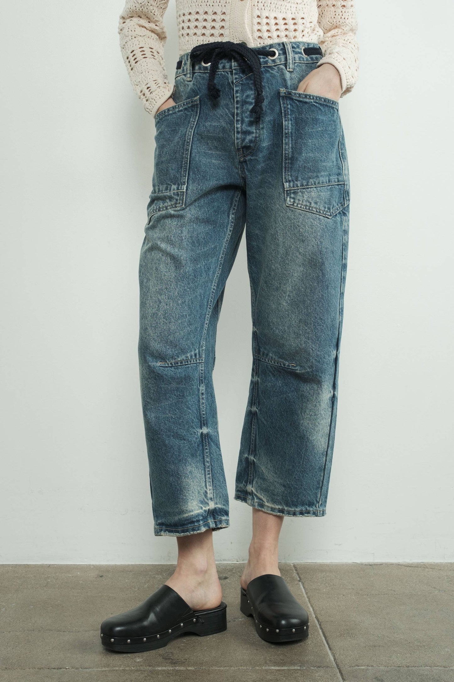 Tie Waist Barrel Jeans