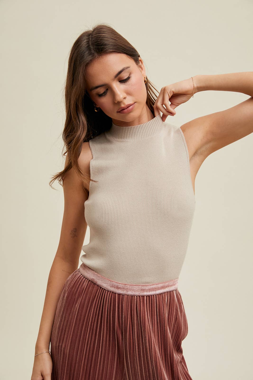 Mock Neck Ribbed Knit Tank