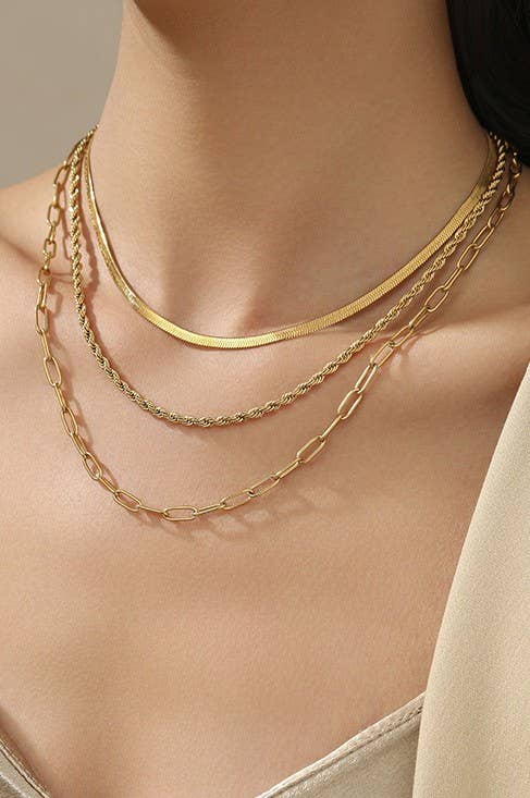 18K STAINLESS STEEL TARNISH FREE LAYERED NECKLACE