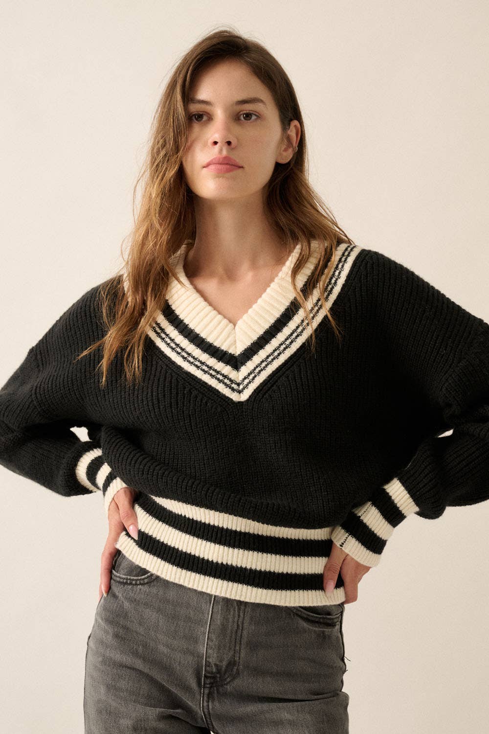 Solid Striped Knit Sweater