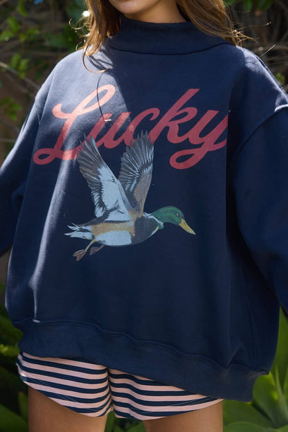 Reversible 'Lucky & Mallard' Mock-Neck Sweatshirt