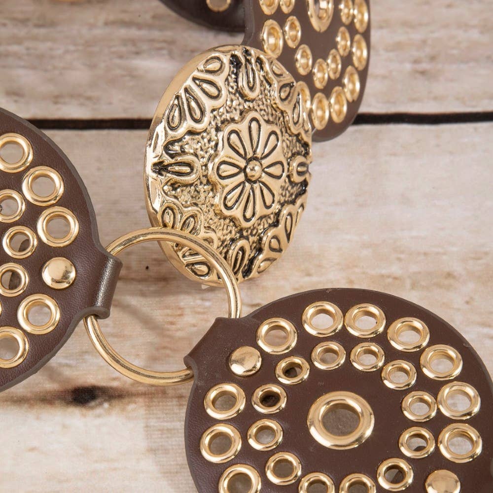 Studded Disc Floral Concho Chain Belt