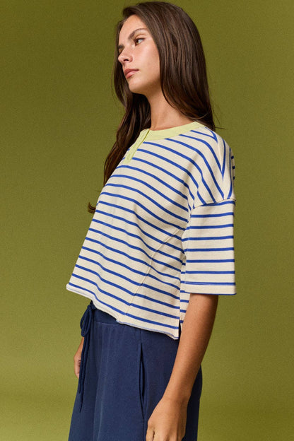 Henley Neck Stripe Top