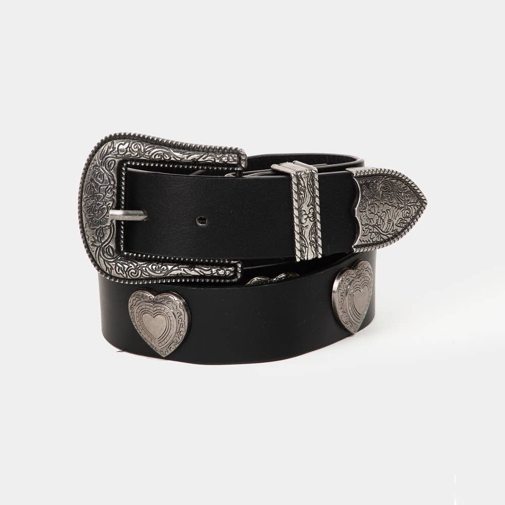 Western Etched Flower Heart Belt