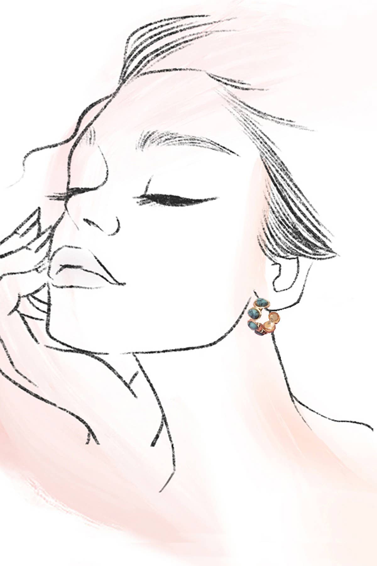 OVAL NATURAL STONE TURQ HOOP EARRINGS