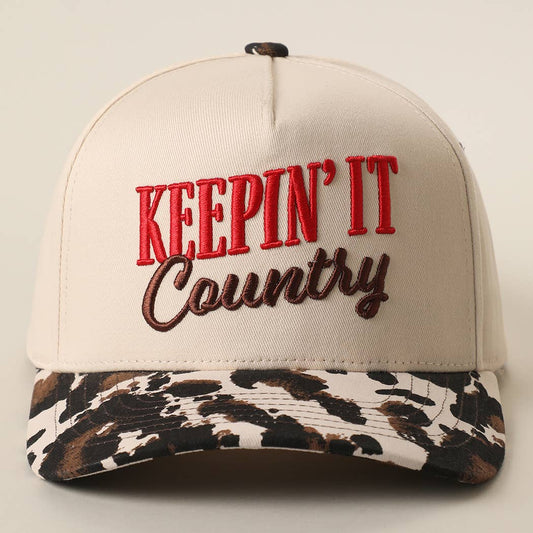 Keepin' It Country Embroidered Cow Print Brim Trucker Hat