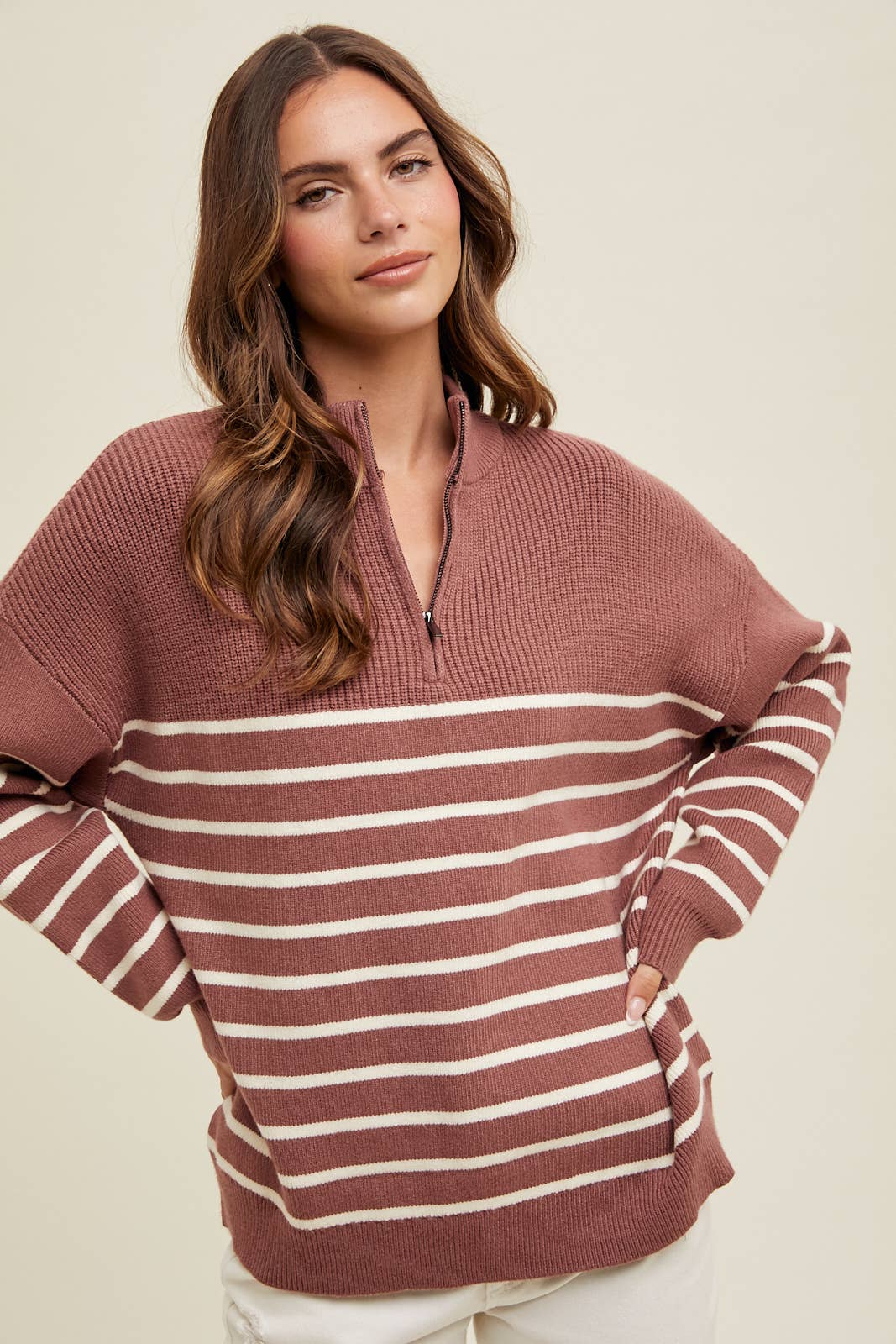 HALF-ZIP STRIPED SWEATER