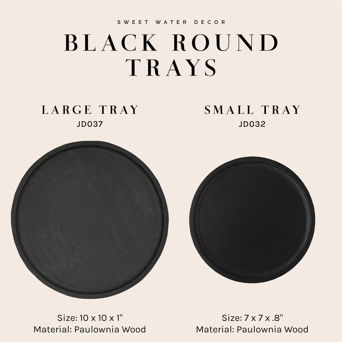 Large Black Round Wood Tray - Home Decor & Gifts