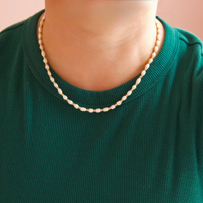 Gold Beaded Freshwater Pearl Necklace