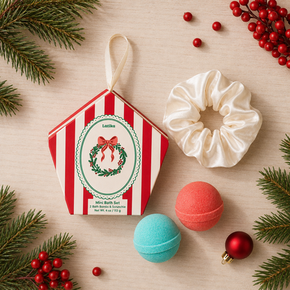 Christmas Bath Bomb Gift Set - Wreath Stocking Stuffer Box