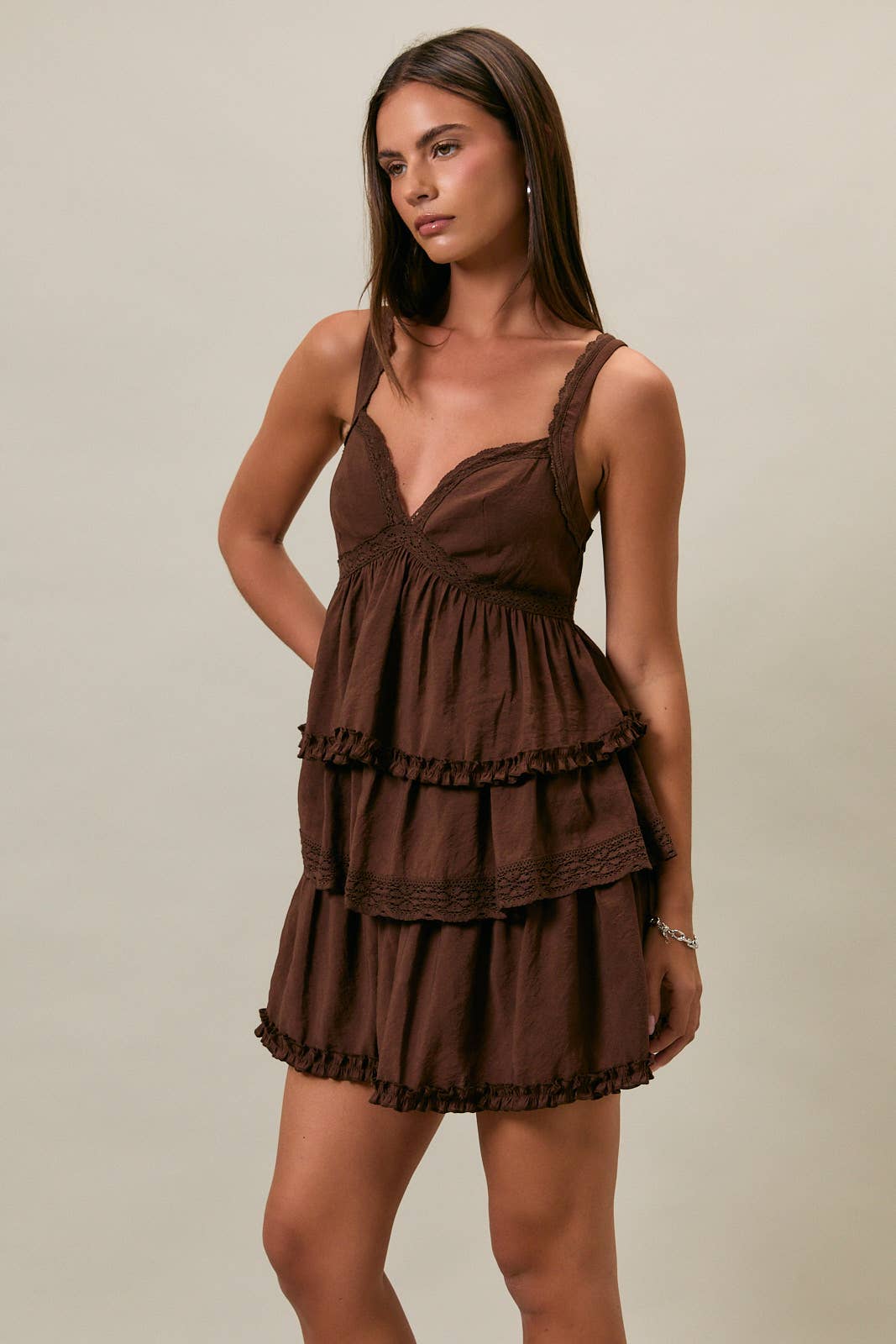 V-NECK TIERED MINI DRESS