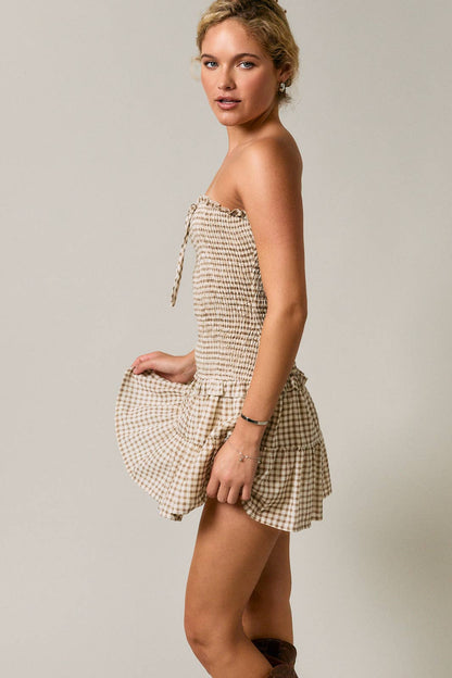 SMOCKED BODICE LOW WAIST TUBE DRESS