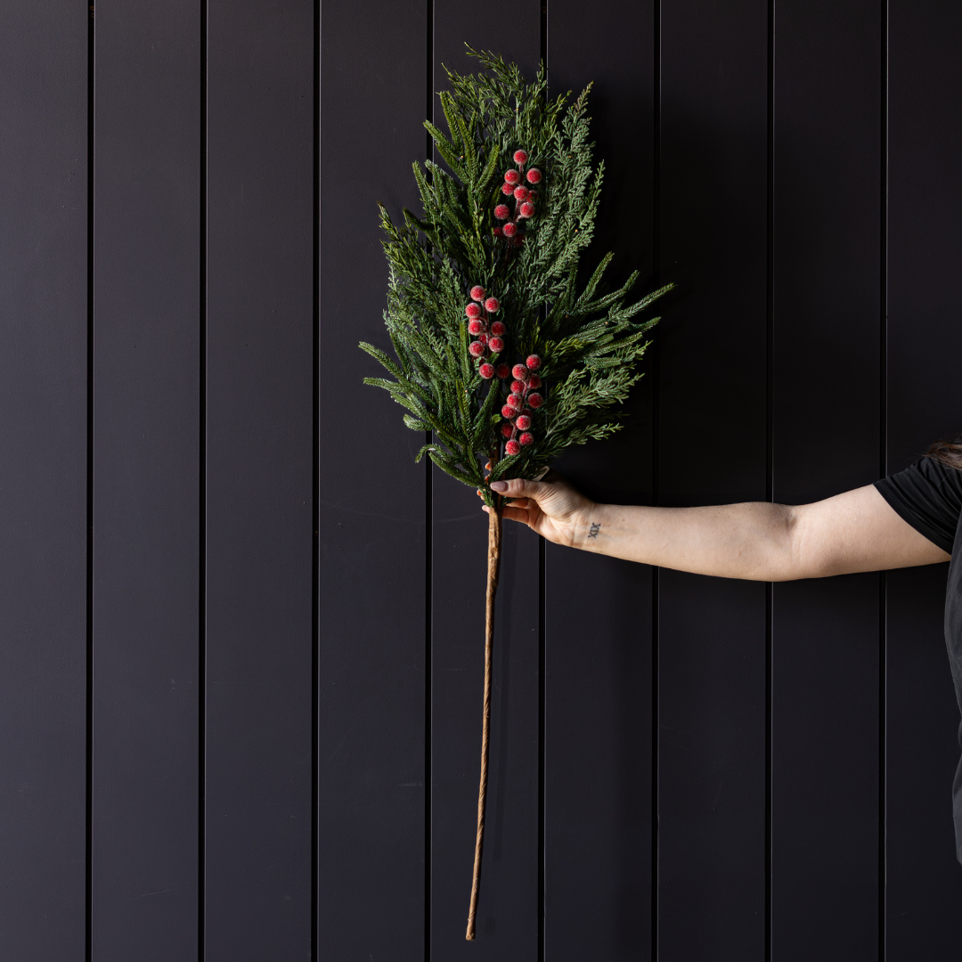 Red Plum Frosted Berry Norfolk Cypress Real Touch Stems: Medium Stem - 31”