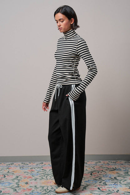 Wide Leg Side Stripe Linen Track Pant