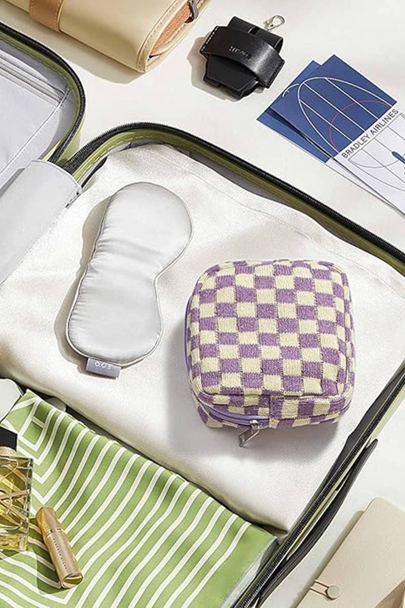 Mini Checkered Makeup Cosmetic Travel Case