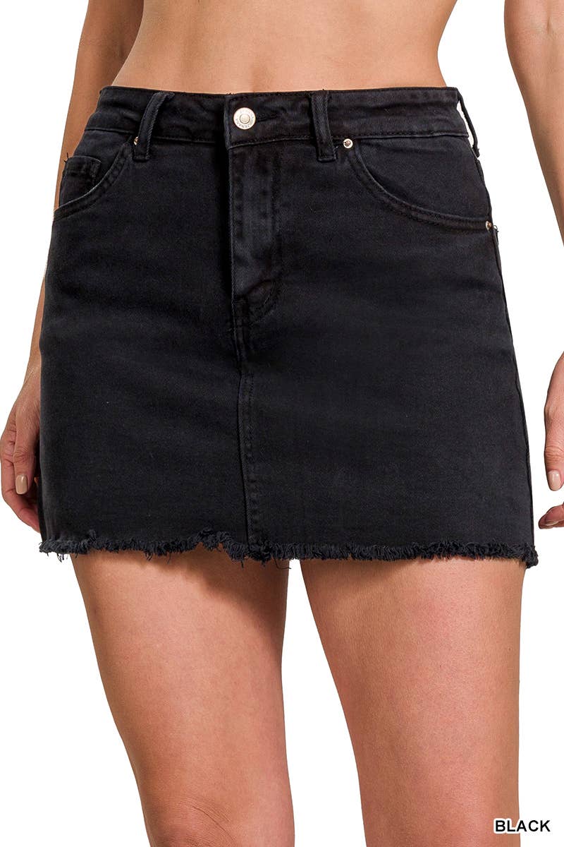 Acid Washed Frayed Hem Skirt