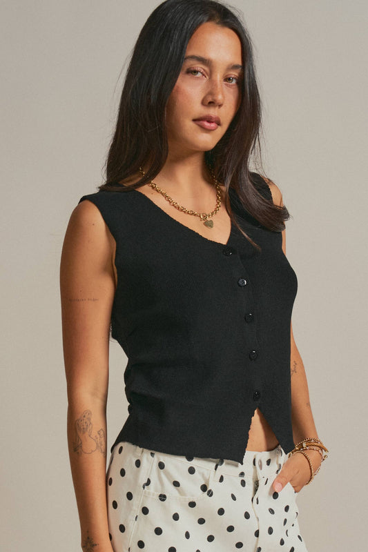 Button-Front Knit Vest Top