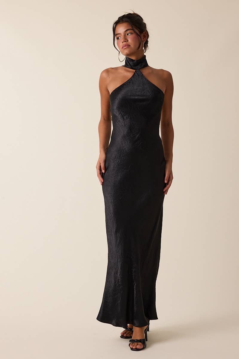 Backless Mock Neck Maxi Dress