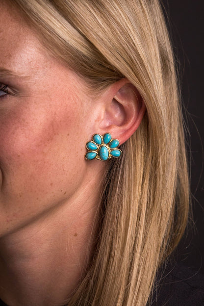 Half Flower Turquoise Post Earring