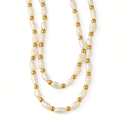 Gold Beaded Freshwater Pearl Necklace