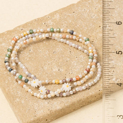 Flower Charm Beaded Bracelet 3 Set