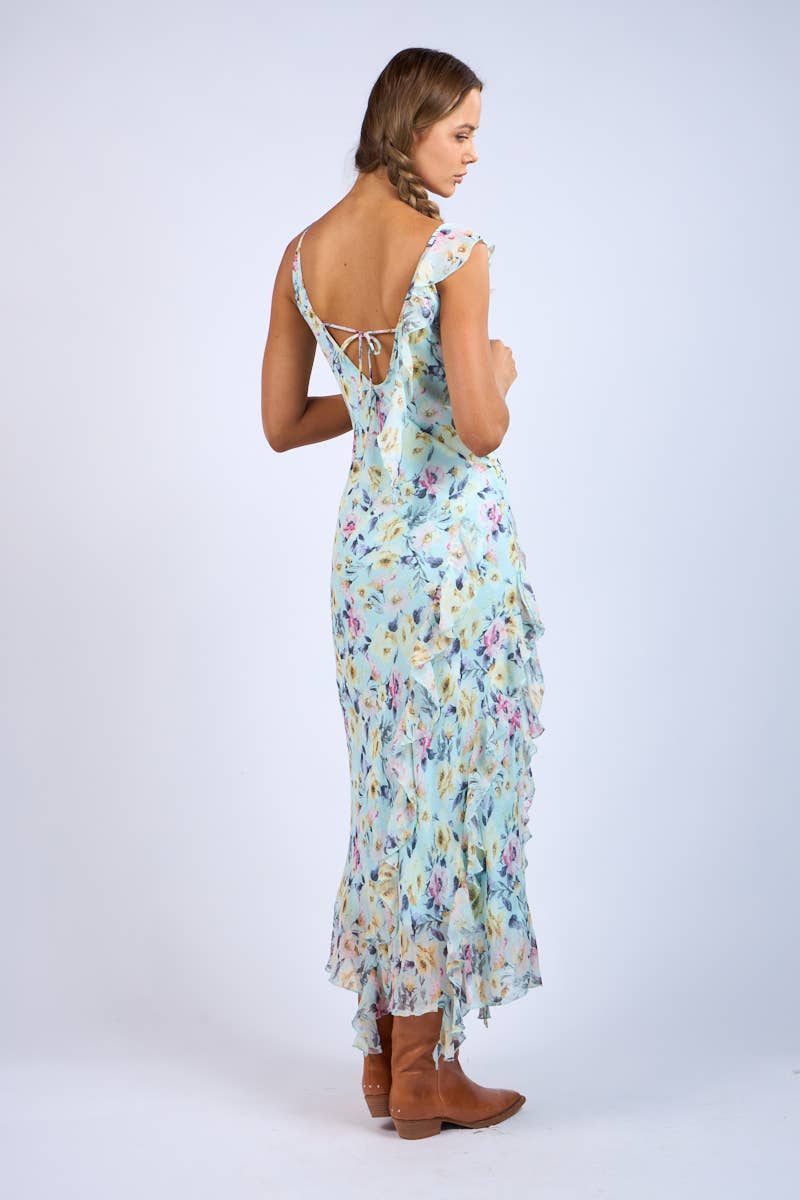 Floral Unbalanced Strap Maxi Dress