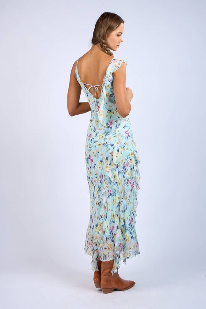 Floral Unbalanced Strap Maxi Dress