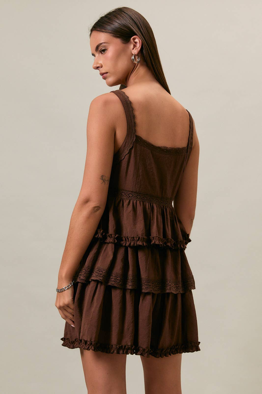V-NECK TIERED MINI DRESS