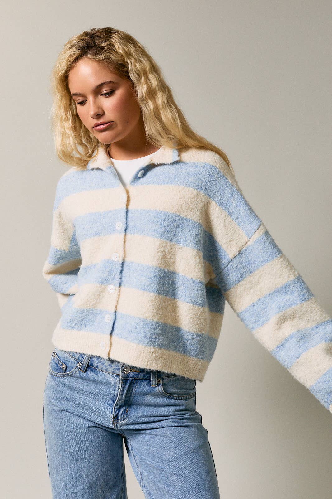 High Neck Striped Cardigan