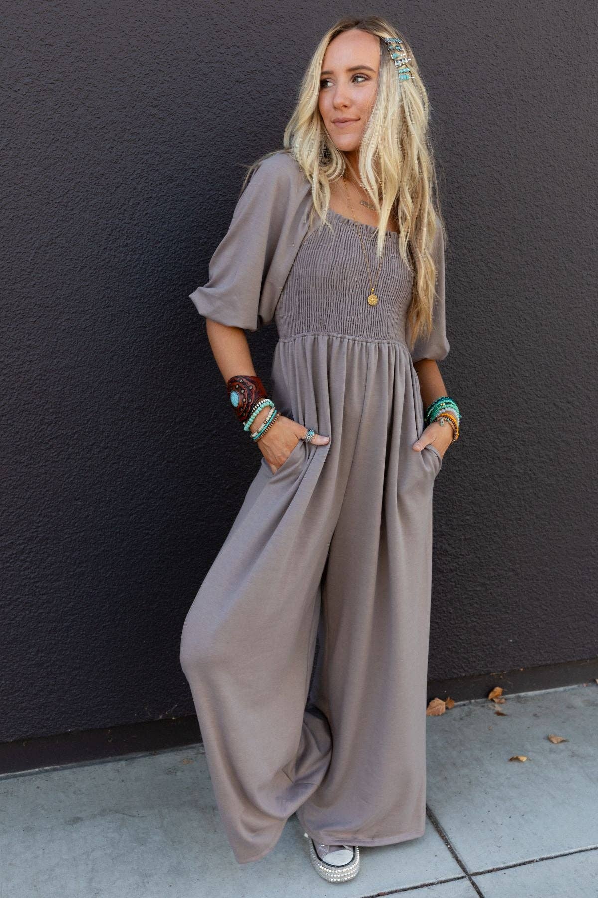 Nick Of Time Smocked Jumpsuit