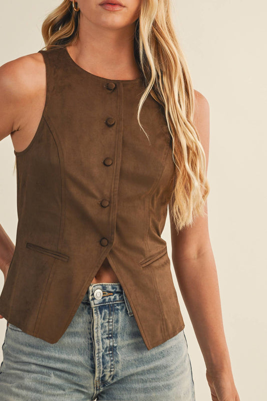 Suede Button Closure Vest
