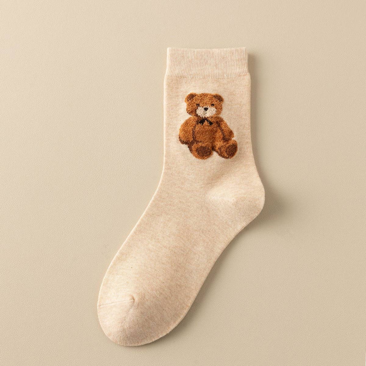 Brown Bear Pattern Crew Socks