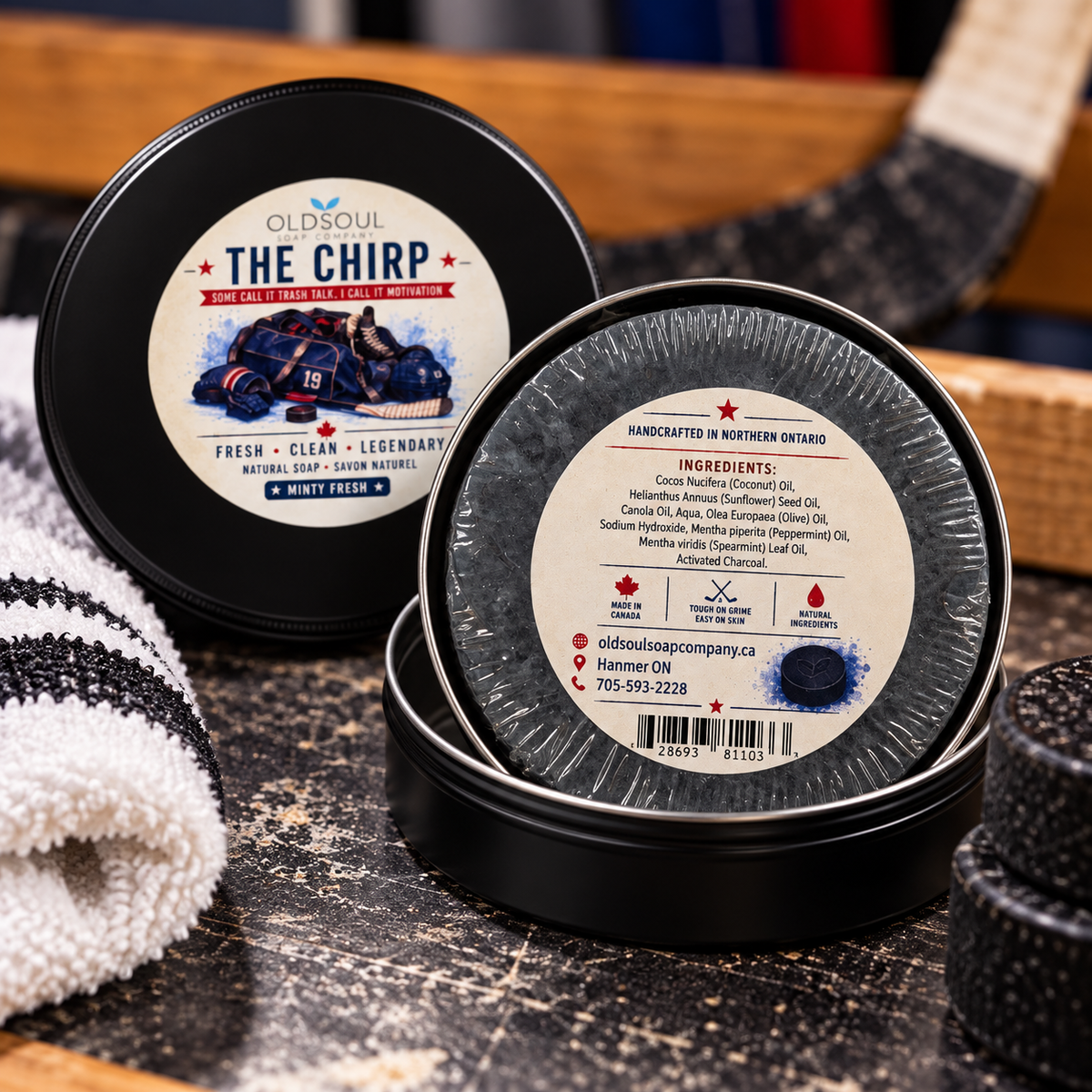 Hockey Puck Soap + Tin