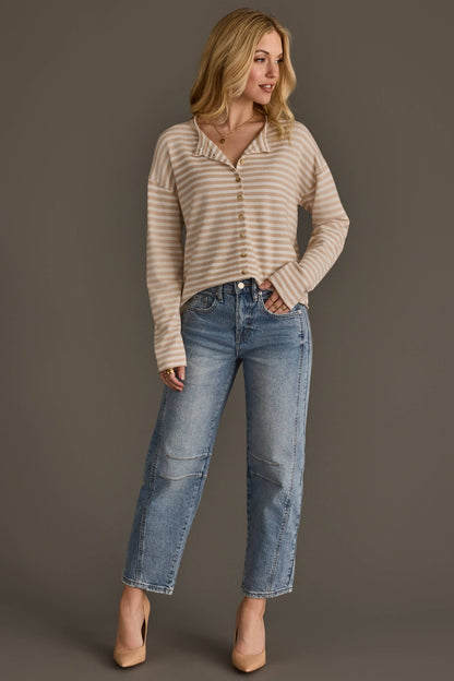 Beige & Off White Striped Cardigan